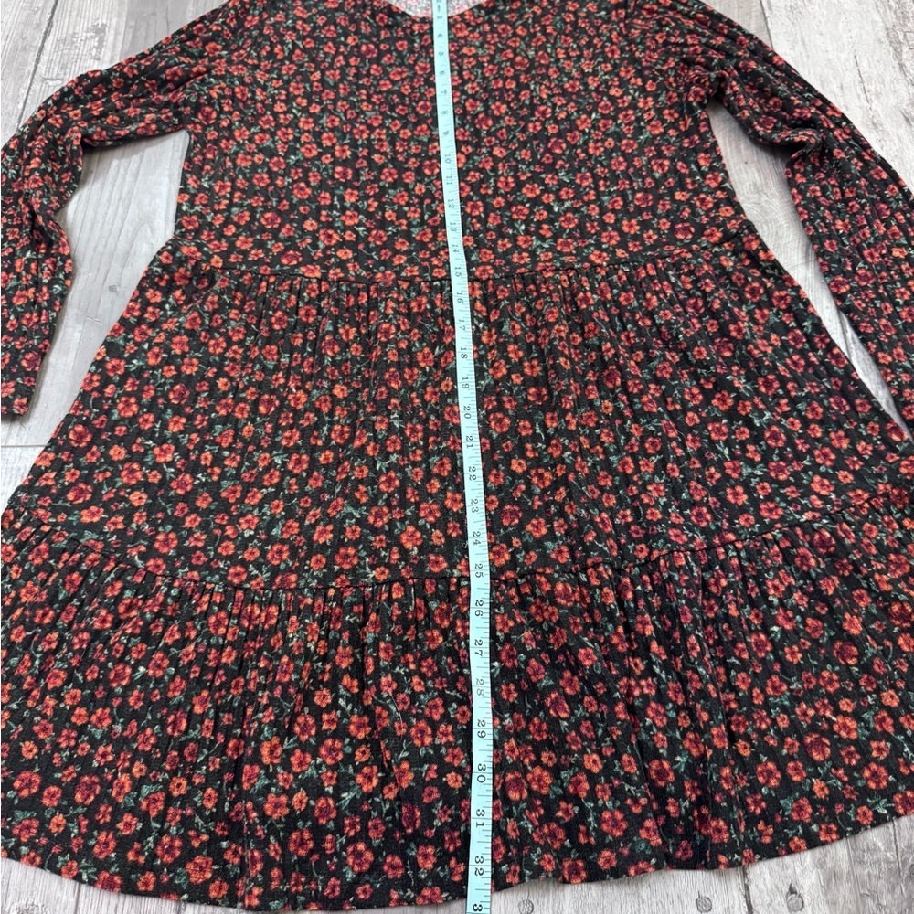 Zara Black Floral Ruffle Tea Mini Dress Long Sleeve Babydoll Large - Picture 6 of 6